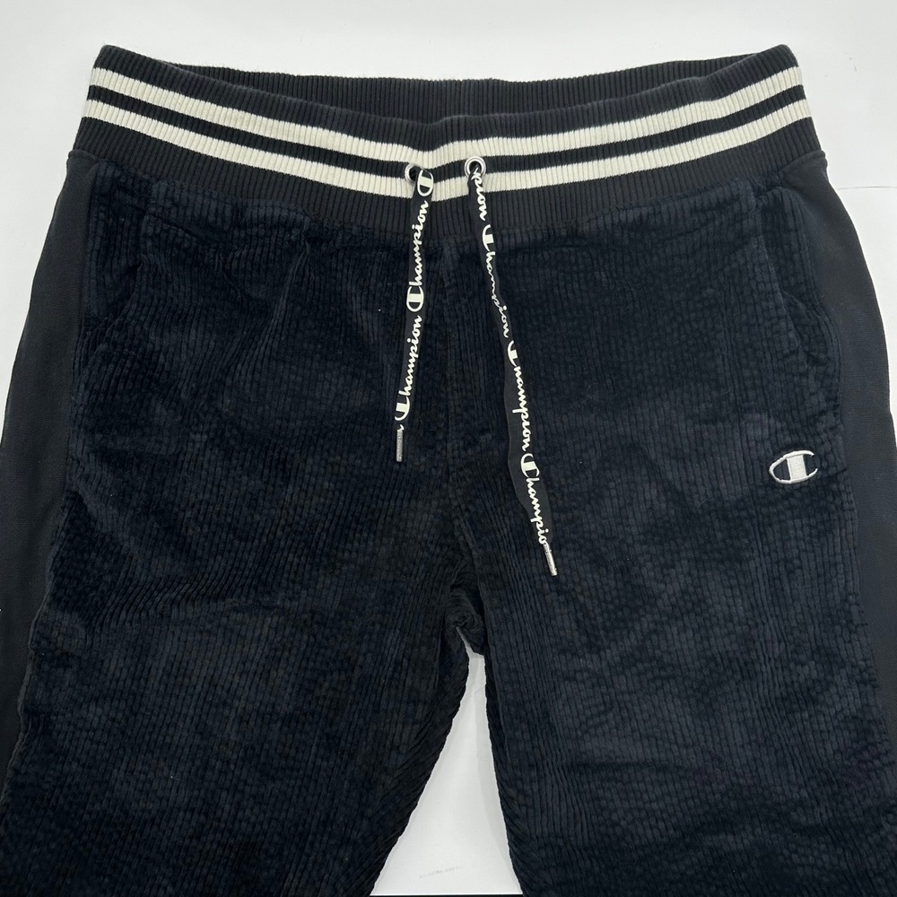 Champion Reverse Weave Mens XL Black Corduroy Joggers Striped Cuffs ML400 003